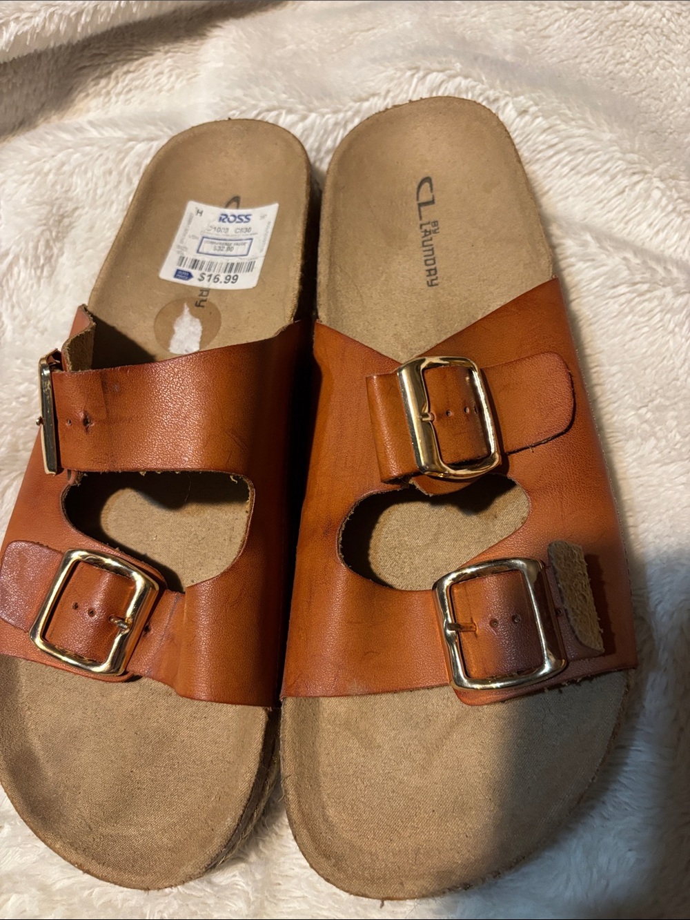 CL by Chinese Laundry Tan Double-Buckle Slide Sandals